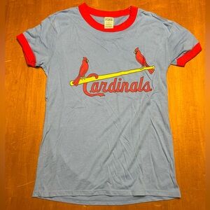 PINK Victoria's Secret Light Blue Cardinals Graphic Ringer Tee with Red Trim